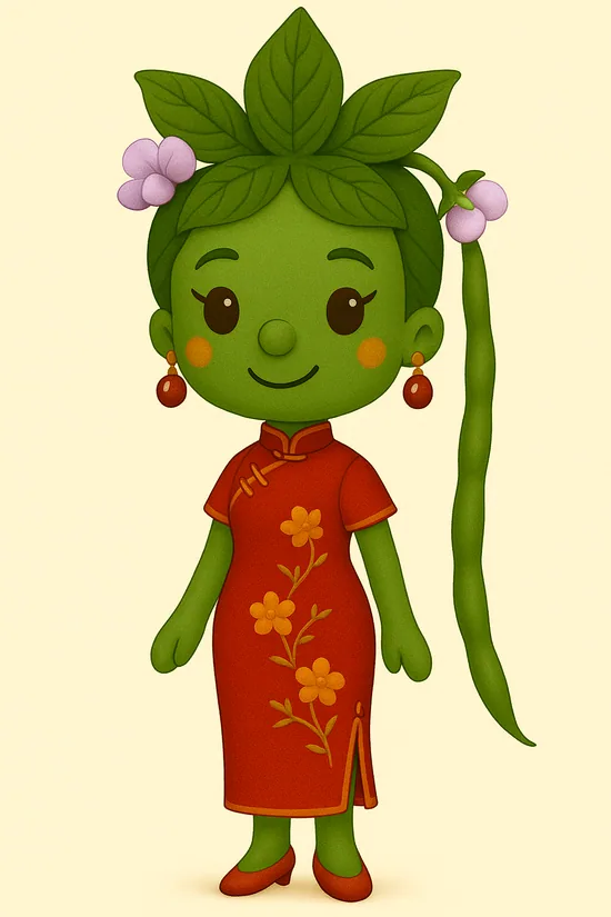 Long bean Plant Kaki character in a traditional-inspired outfit